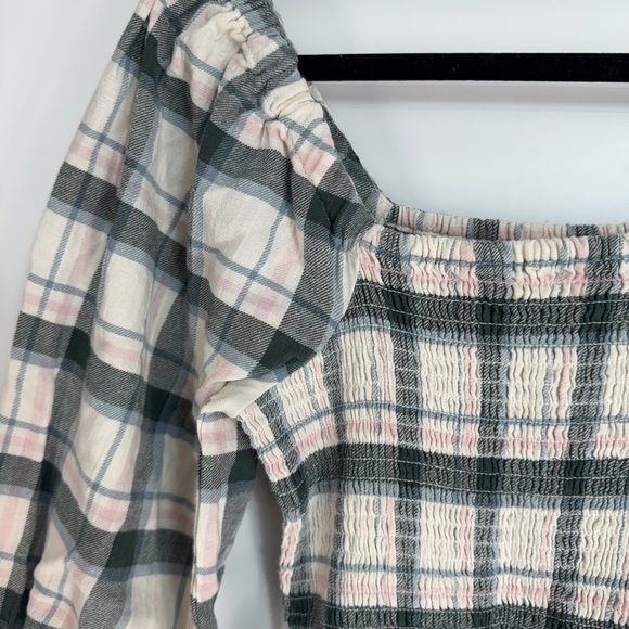 MadeWell Plaid Cinched Bust Long Sleeve Mini Dress - Picture 2 of 4